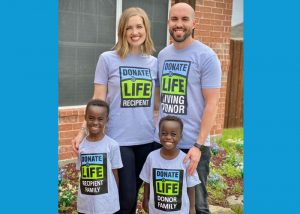 Parents with 2 young children wearing Donate Life t-shirts