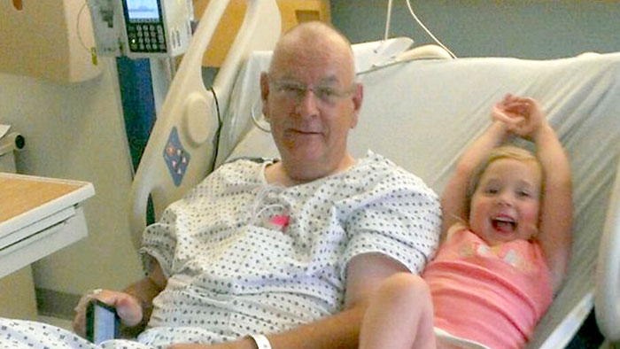 Transplant recipient, Dennis in hospital