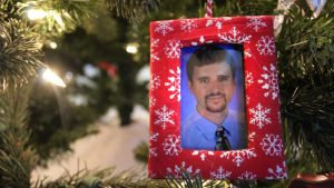 Christmas tree ornament with photo of organ donor, Matt